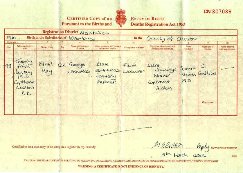 Patricia Stinson . Her mother's birth certificate