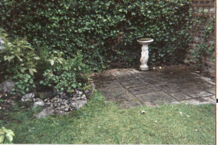 A rear of the garden secluded patio blending in with the surroundings